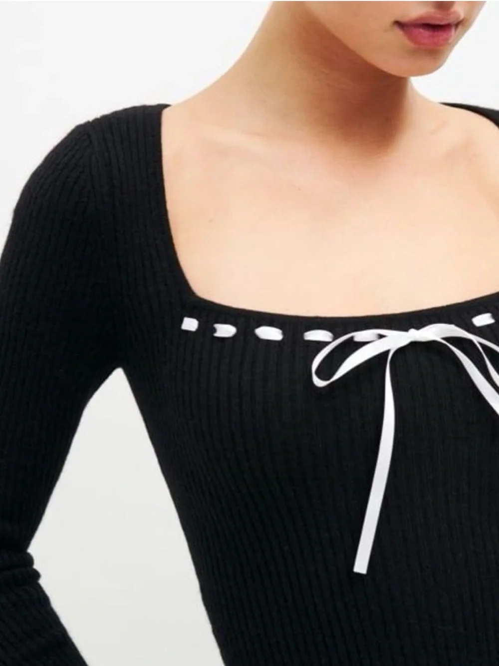 Reformation Black Cashmere Kameron Bow Knit Top S